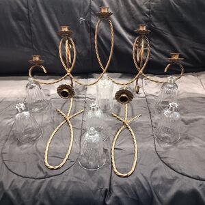 Three Home Interiors Wall Mount Gold Twisted Metal Candle Holder